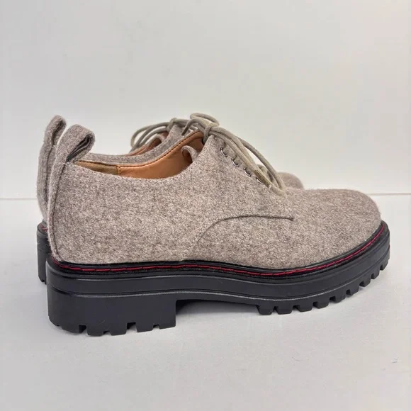AEROSOLES Francesina Gray Wool Red Stitch Chunky Lug Sole Platform Lace Oxfords - Picture 2 of 10